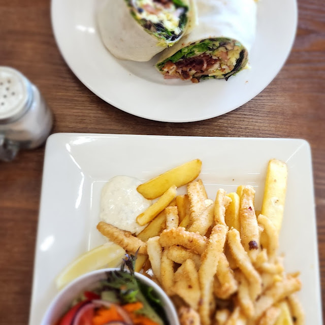 Salt and Pepper Squid with Chips and Salad