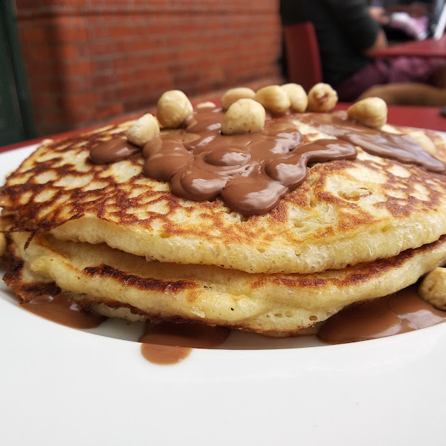 Buttermilk Pancakes with Nutella and Hazelnuts