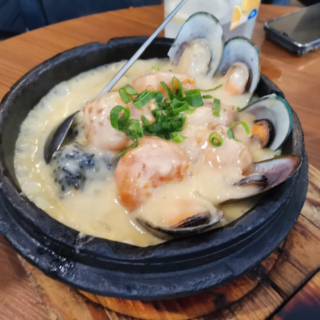 Garlic Prawn with Stir Fried Rice in Squid Ink Sauce