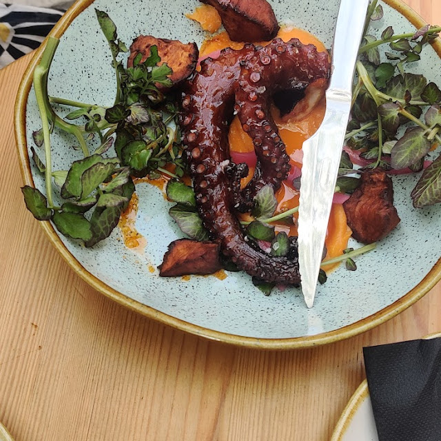 Charcoal Grilled Octopus with Sweet Potato and Chipotle