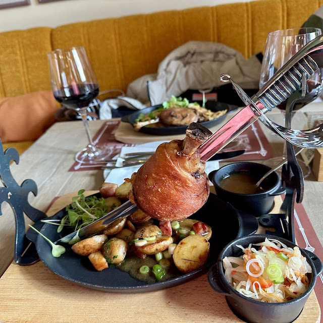 Pork Knuckle on Saber Roasted Potato and Pickles