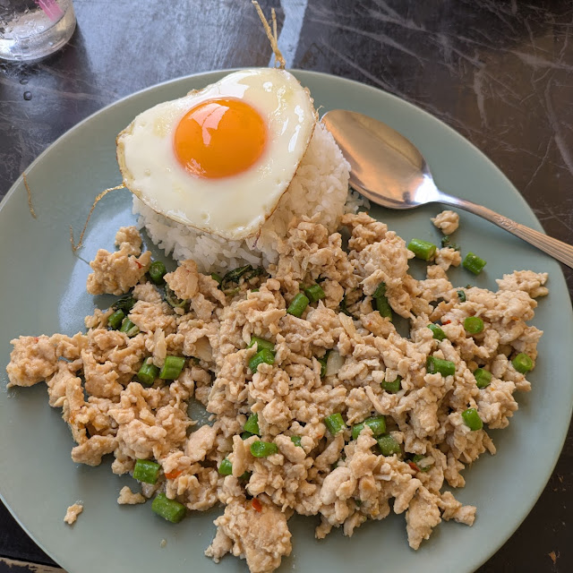 Stir Fried Chicken Basil with Rice and Egg