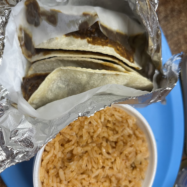 Chicken Mole Tacos on Corn Tortillas and Rice