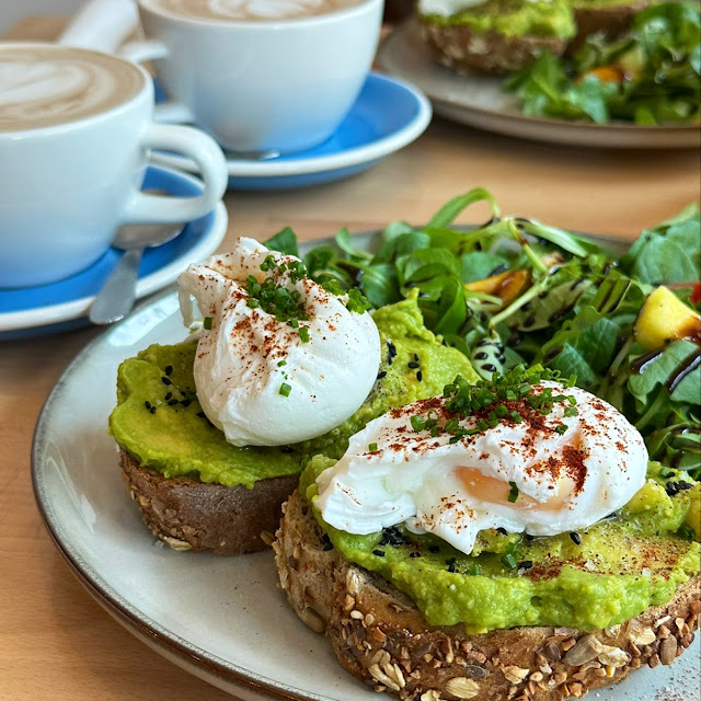 Avocado Toast w Poached Eggs and Salad