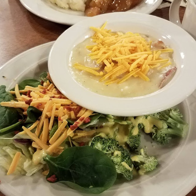 Green Salad Loaded Baked Potato Soup Fried Chicken Fried Fish Mashed Potatoes