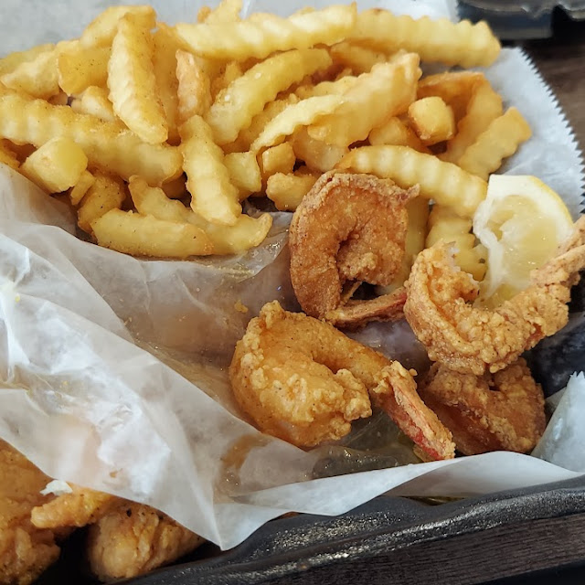 Garlic Parmesan Boneless Wings and Fries and Shrimp Platter