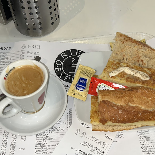 Spanish Omelette in a Baguette with a Coffee Con Leche