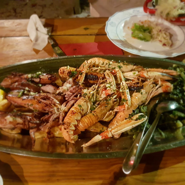 Scampi Calamari Chard and Potatoes