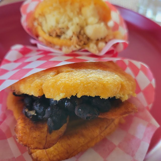 Arepa with Black Beans and Plantains
