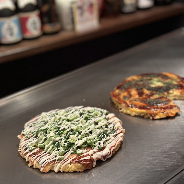 Shrimp Yakisoba and Okonomiyaki with Shrimp and Cheese