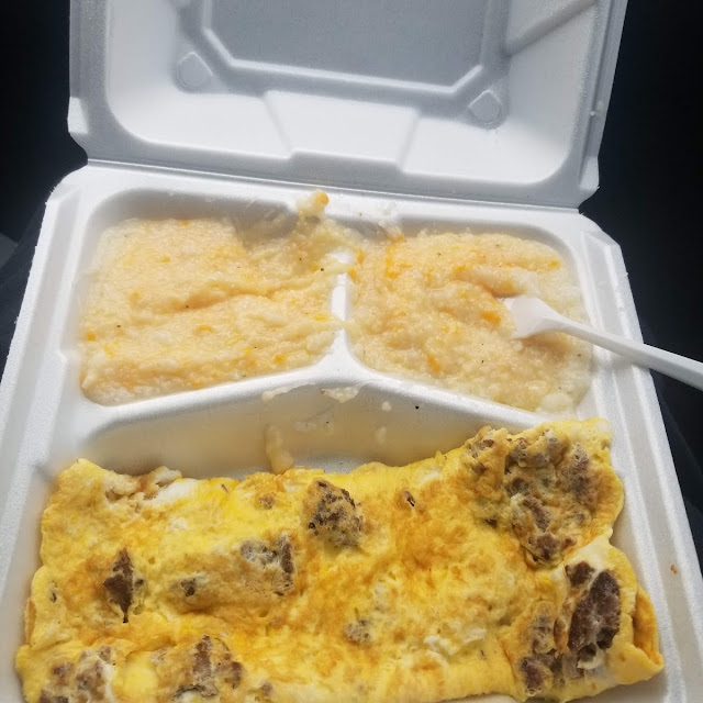 Cheese Burger Omlet and Cheese Grits