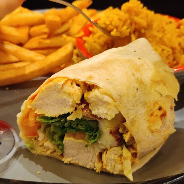 Portobello Mushroom and Halloumi Wrap with Garlic Bread and Fries
