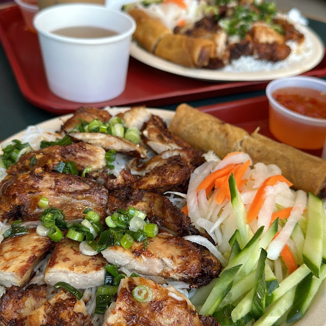 Special Deep Fried Chicken on Grilled Pork Choy Shredded Pork & Chicken Pho