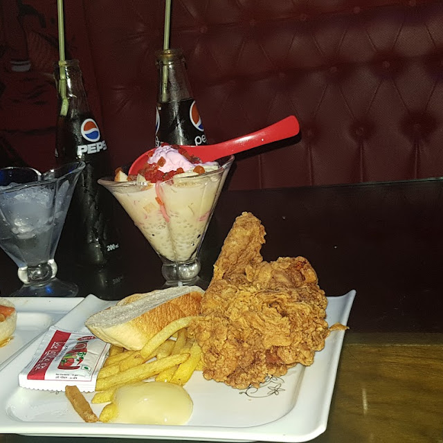 Chicken Burger and Fries and Faluda
