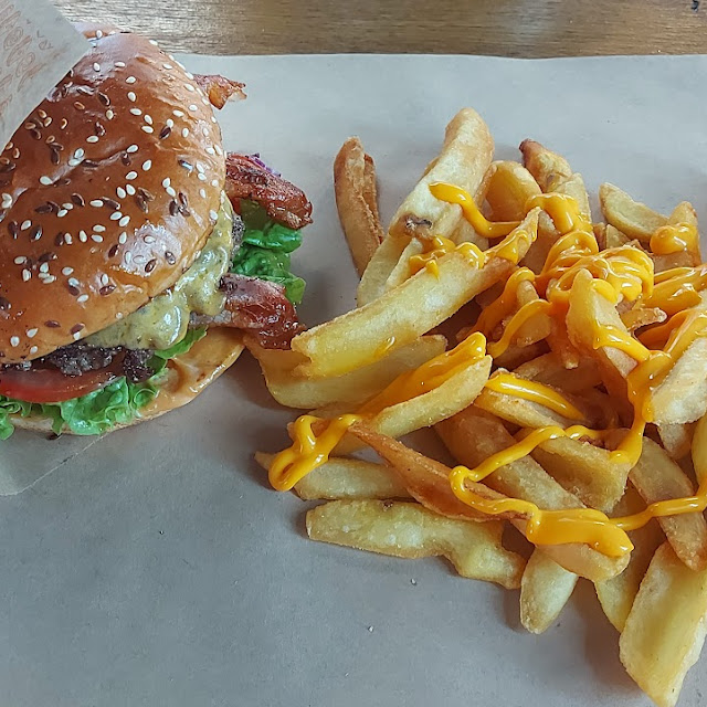 Burger and Fries with Cheese