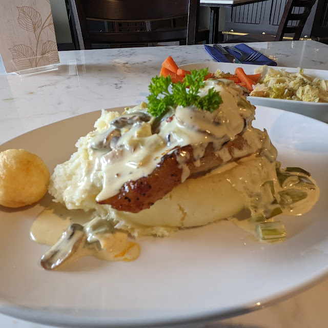Stuffed Pork on Mash with Cream and Leek Sauce