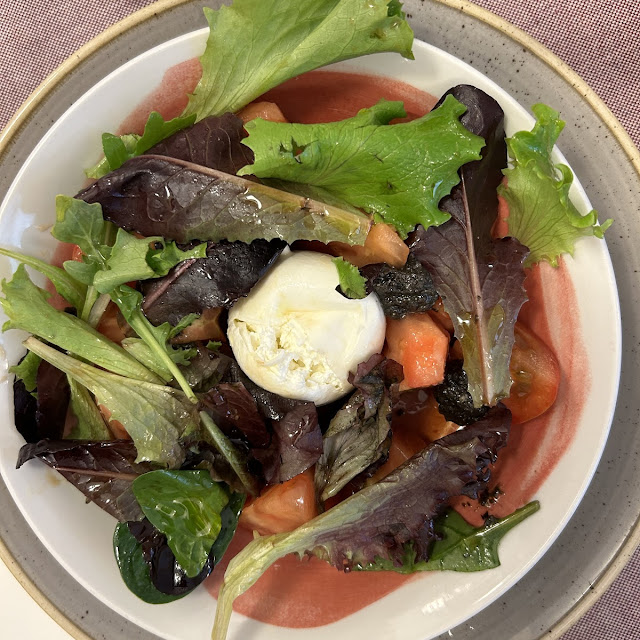 Burrata Cheese and Tomato Salad with Tapenade and Lettuce