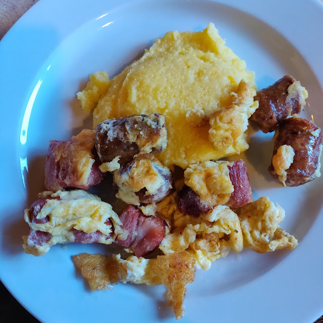 Smoked Pork Meat Roasted in Lard with Fried Egg and Polenta
