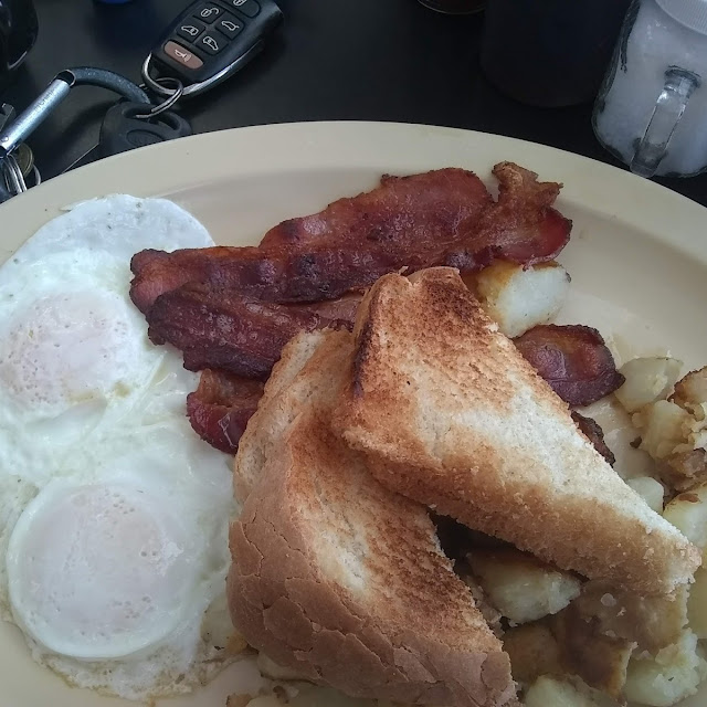 Bacon Eggs over Easy Hash Browns Toast