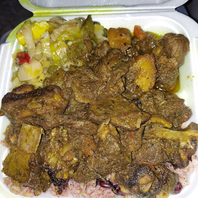 Curry Goat Rice and Peas with Cabbage
