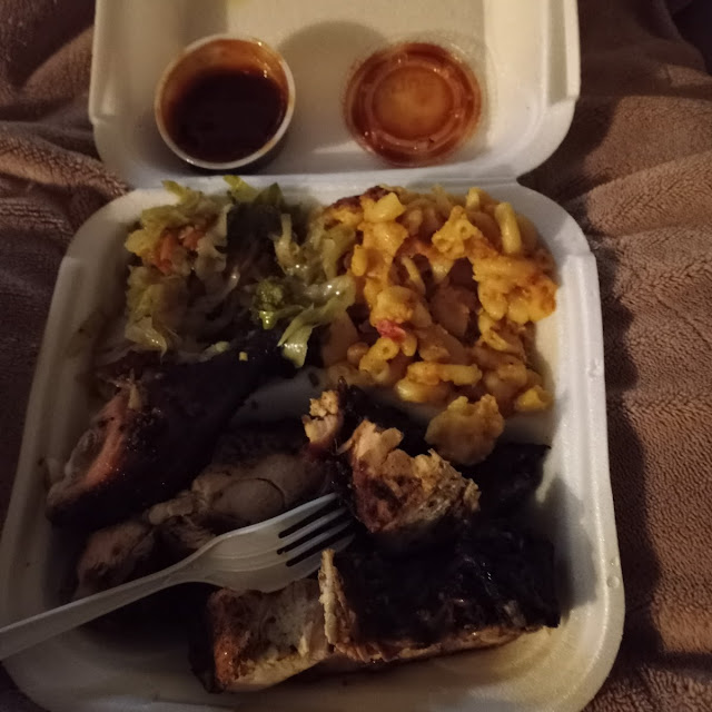 Jerk Chicken Cabbage and Mac and Cheese