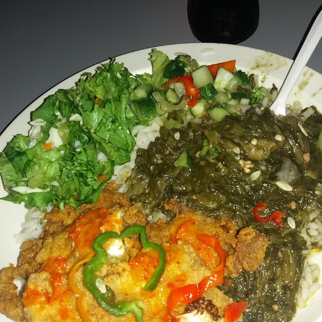 Macaroni Pie Dumplings Callaloo Stew Chicken and Salad