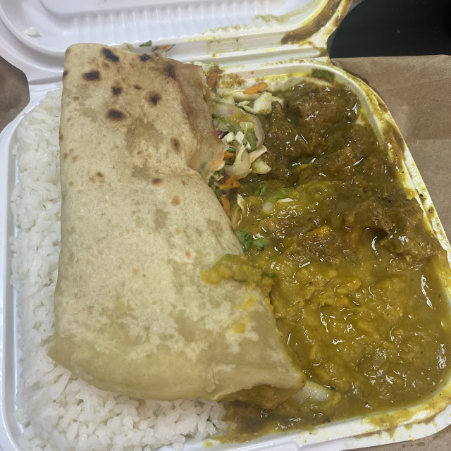 Curry Goat White Rice Roti and Dahl