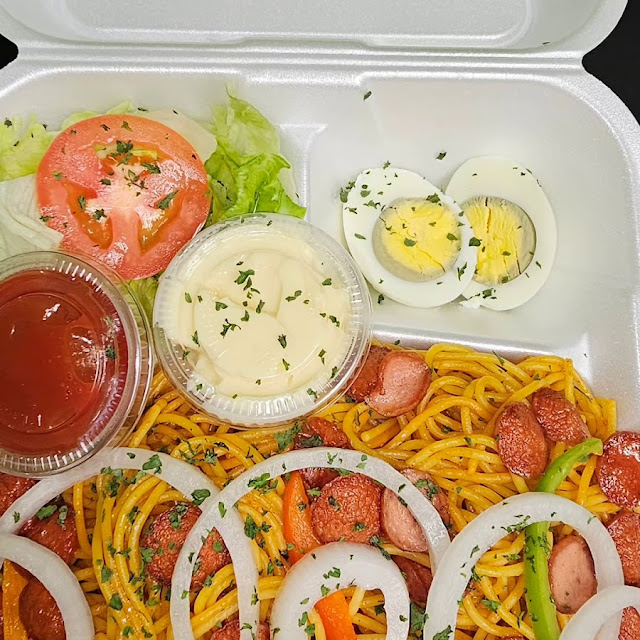 Spaghetti with Eggs Hotdog Shrimp