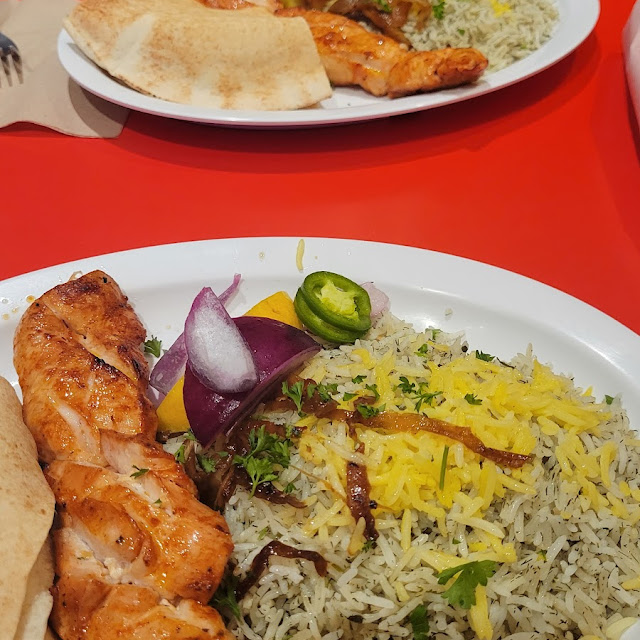 Chicken Kabob White Rice Grilled Tomato