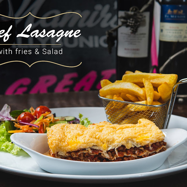 Beef Lasagne with Fries & Salad