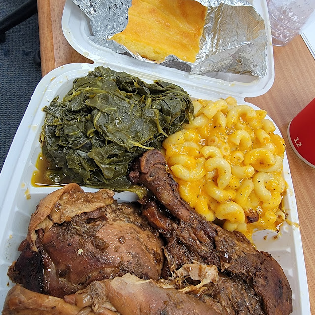 Baked Chicken with Collard Greens and Baked Macaroni and Cheese