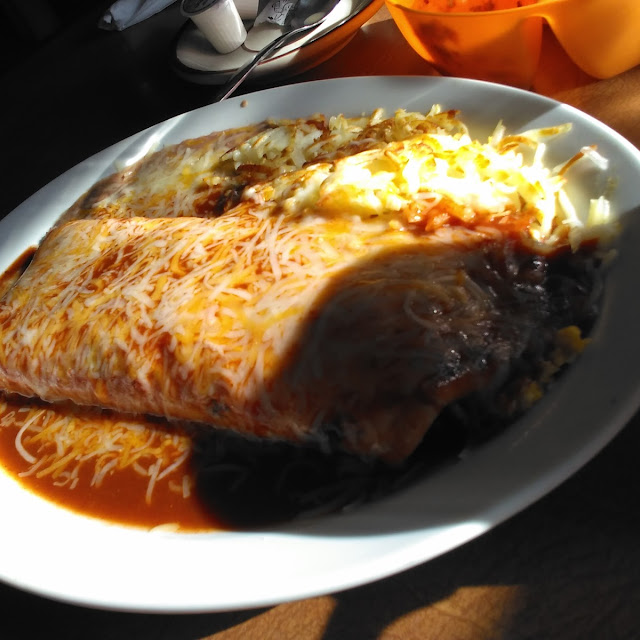 Breakfast Burrito with Bacon and Red Chile