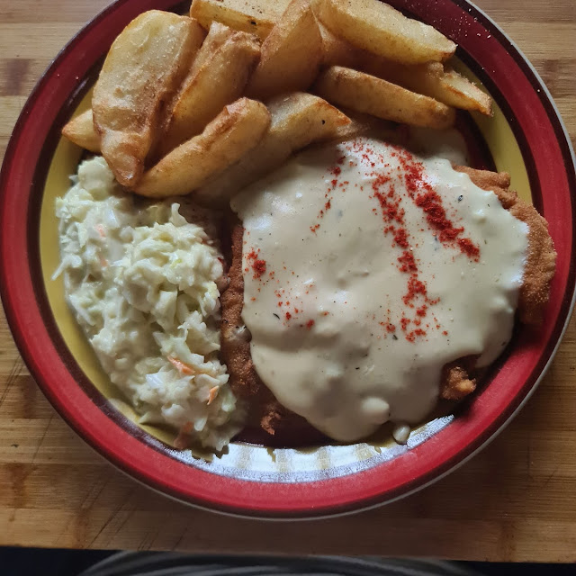Chicken Schnitzel Chips and Salad
