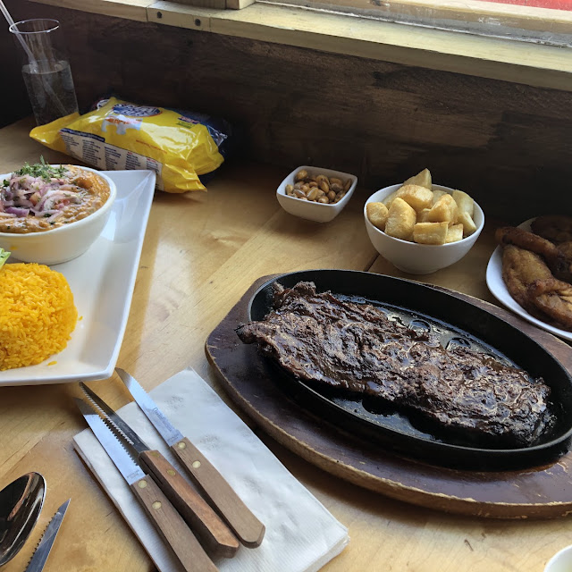 Carne Asada with Maduros Yuca Frita and White Rice