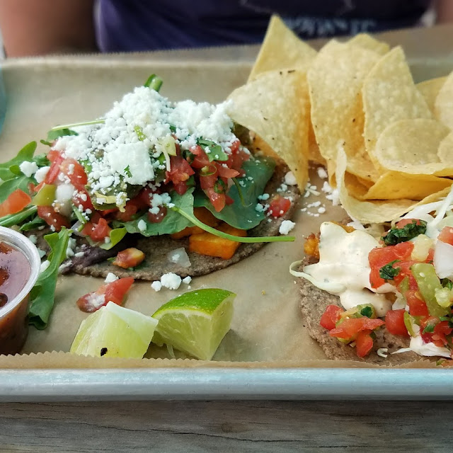 Three Tacos Fish Barbacoa with Plantain and Chicken Tinga