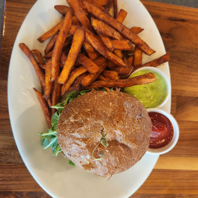 Black Bean Burger and Yam Fries