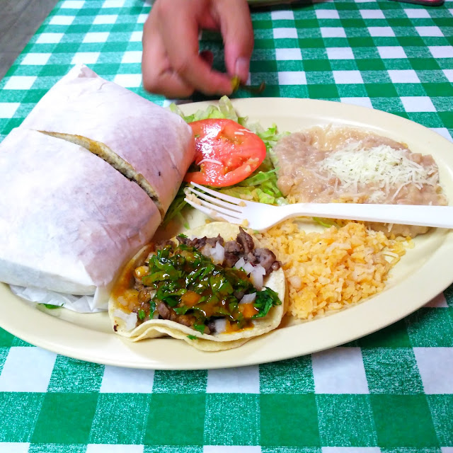 Torta with a Taco and Rice with Beans on the Side