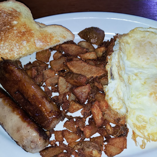 Breakfast Special Sausage Eggs Potatoes and Toast