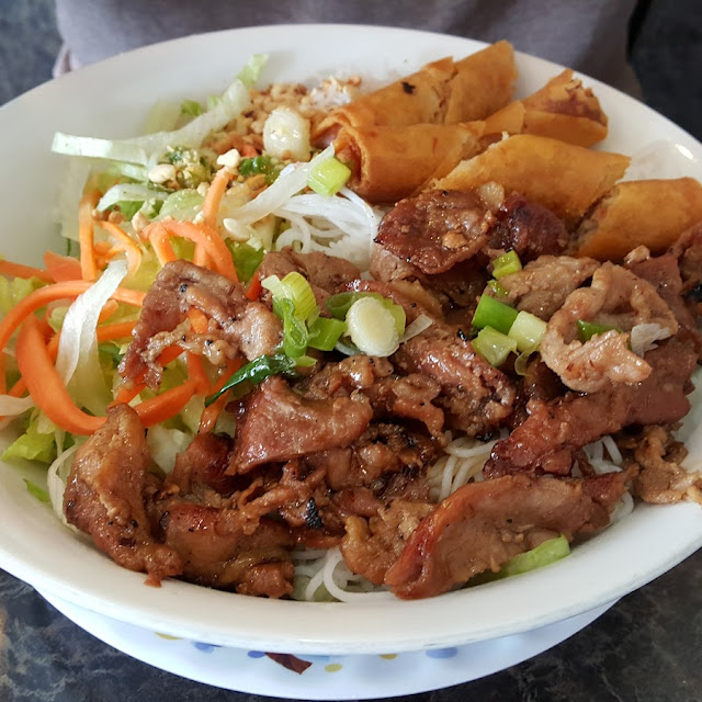 Vermicelli with Charbroiled Pork and Spring Rolls