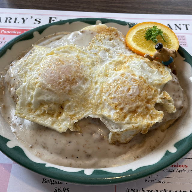 Biscuits and Sausage Gravy with Two Eggs