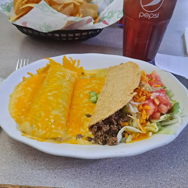 Lunch Special Crispy Beef Taco and Beef Enchilada