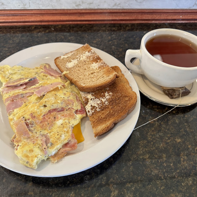 Ham and Cheese Omelette and Wheat Toast and Tea