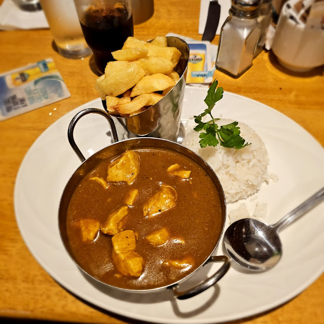 Chicken Curry with Rice and Chips