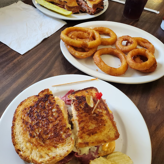 Rueben Sandwich Onion Rings Grilled Cheese and Ham Sandwich