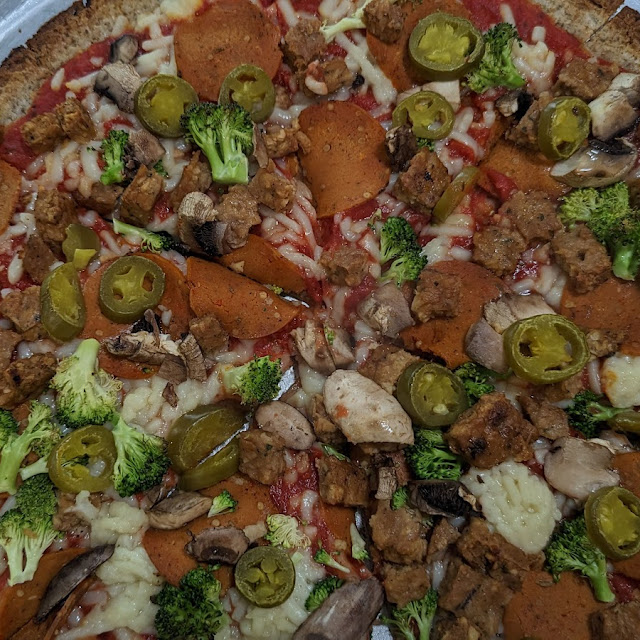 Vegan Pizza with Vegan Pepperoni Sausage and Cheese