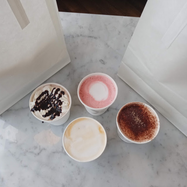 Mint Hot Chocolate Beetroot Latte Normal Hot Chocolate and Salted Caramel Latte
