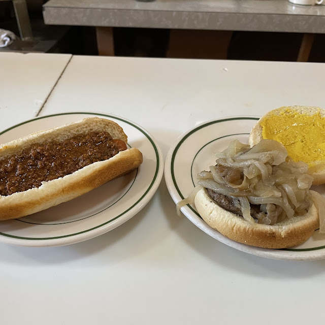 Hot Dog w Sauce & Hamburger w Onions and Mustard