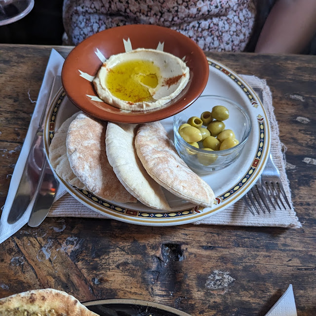 Hummus with Hot Pitta and Olives
