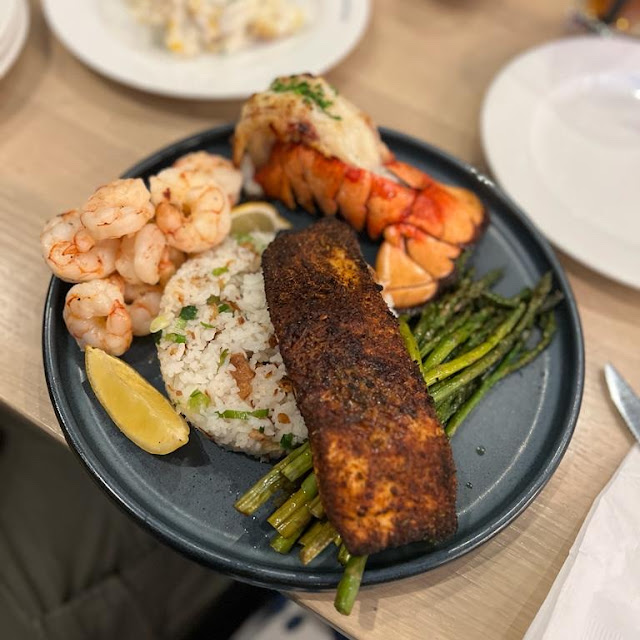 Salmon Shrimp Lobster with Jasmine Rice