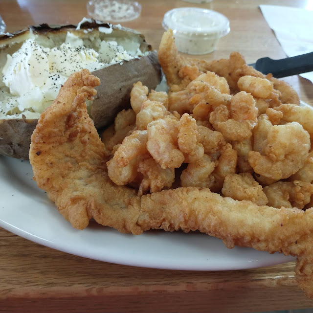 White Fish and Shrimp and Baked Potato